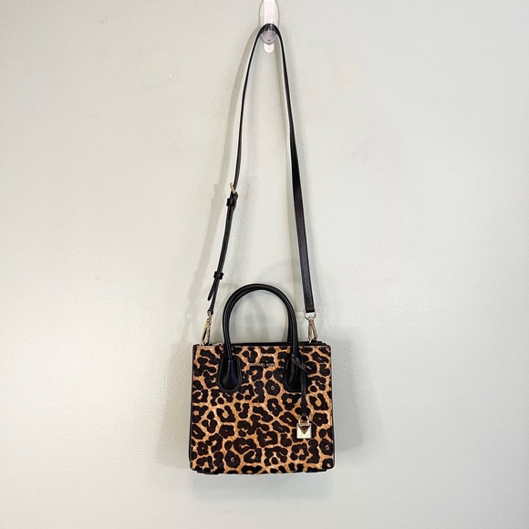 Michael Kors Black Leopard Real Haircalf Dyed Leather Crossbody Sling Handbag - Picture 2 of 16